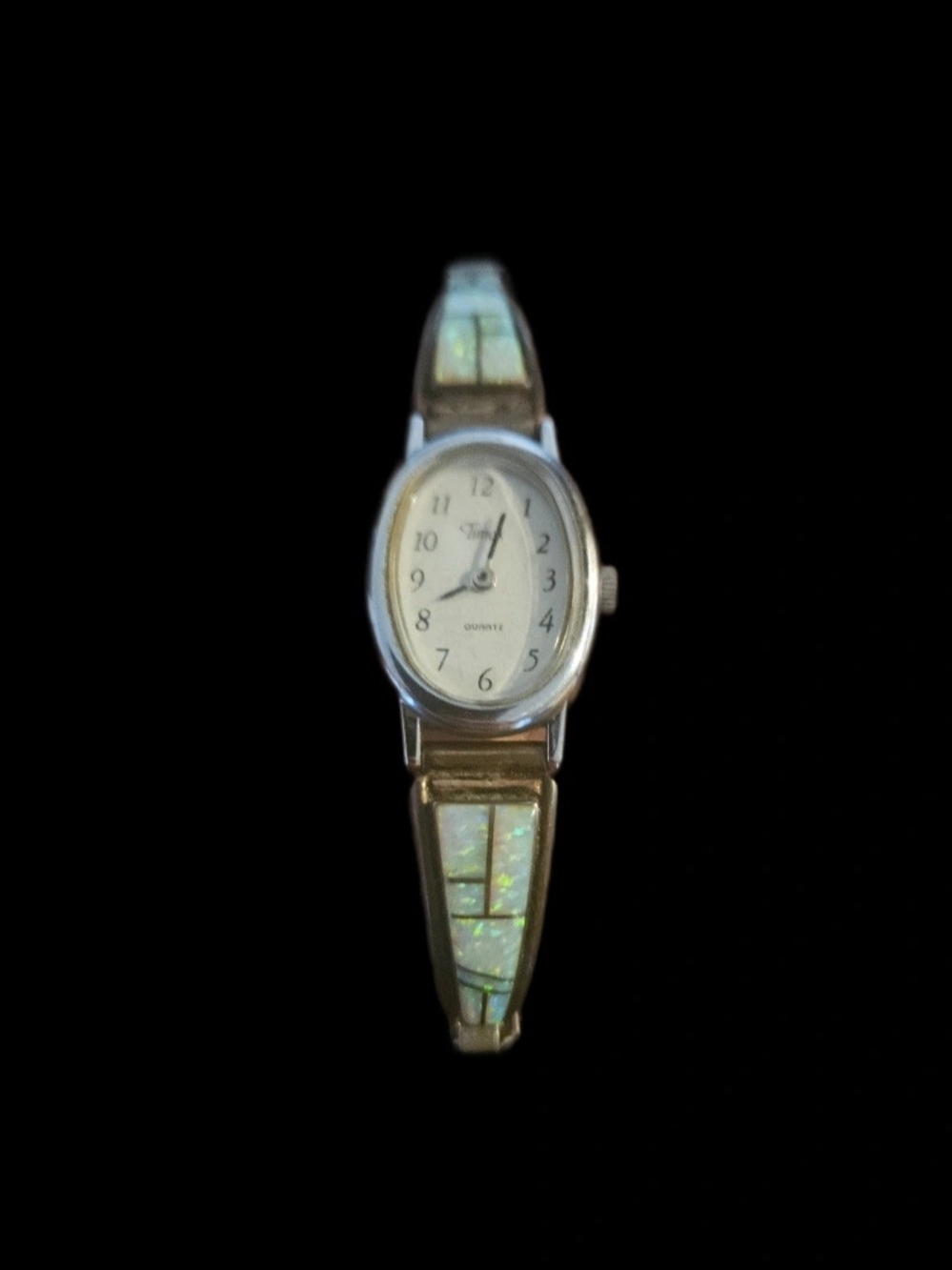 Vintage 925 Sterling Silver Fire Opal Inlay Ladies Timex Quartz Watch